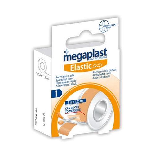 MEGAPLAST Elastic - Αυτοκόλλητη ταινία από ύφασμα (5m x 1.25cm) - 1 τμχ - premiermed.gr