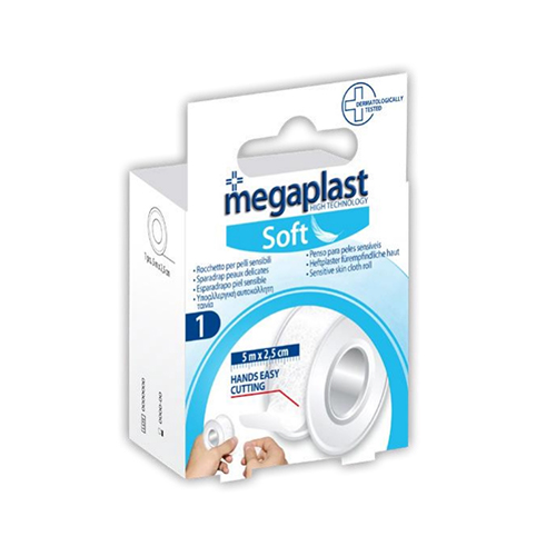 MEGAPLAST Soft - Υποαλλεργική αυτοκόλλητη ταινία (5m x 2.50cm) - 1τμχ - premiermed.gr
